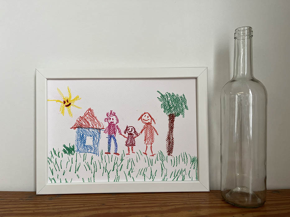 FAMILIA CASA AZUL .CERA SOBRE PAPEL.(33X24)